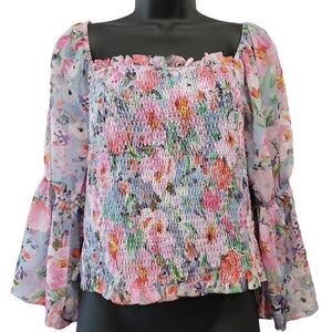 Lost & Wander Off The‎ Shoulder Blouse Top Women's MEDIUM Blue Green Purple NEW